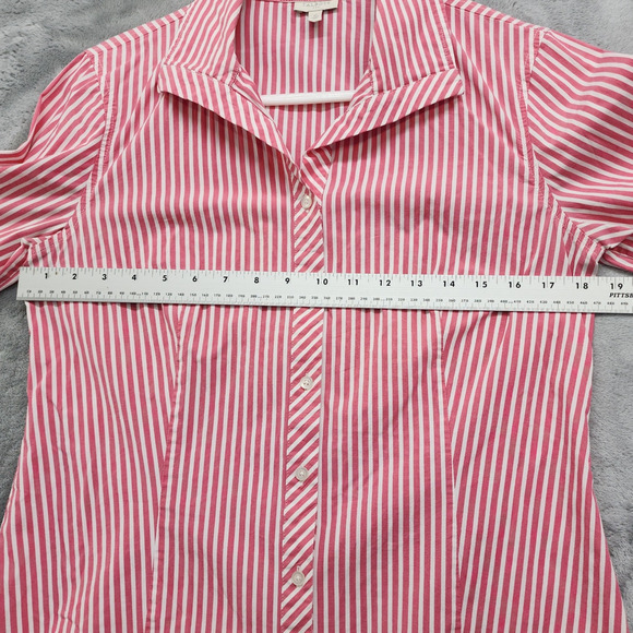 Talbots Top Womens 10 Pink White Striped Stretch Cotton 3/4 Sleeve Button Up - Picture 6 of 8